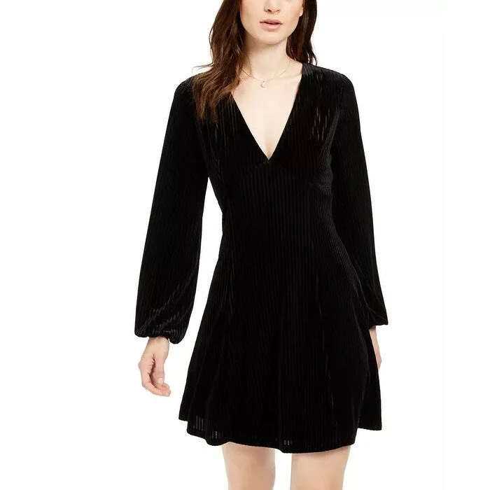 19 Cooper Women's Long-Sleeve Velvet-Stripe Dress Black Size Small