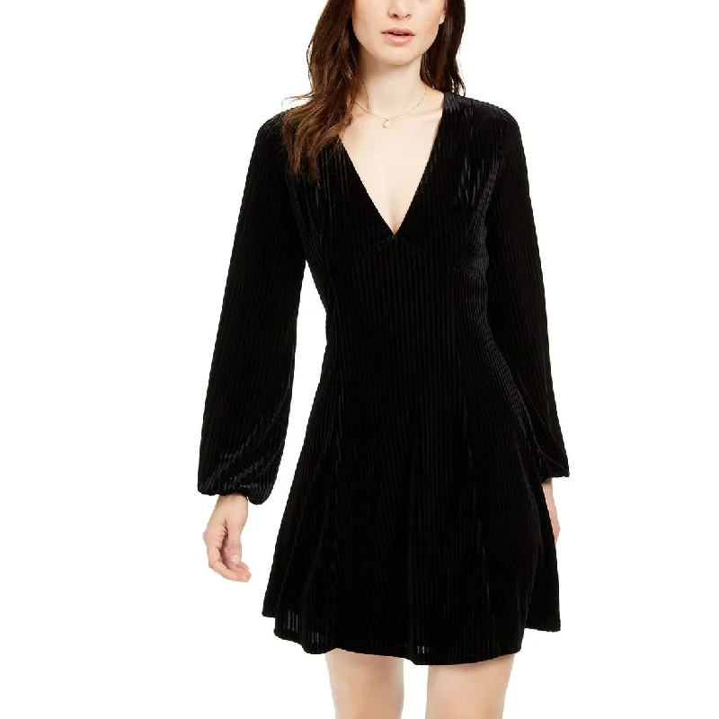 19 Cooper Women's Long-Sleeve Velvet-Stripe Dress Black Size XL - X-Large