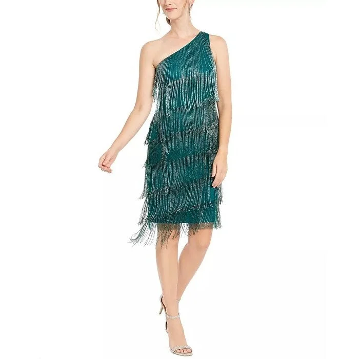 Adrianna Papell Women's Beaded Fringe Dress Dark Green Size 2