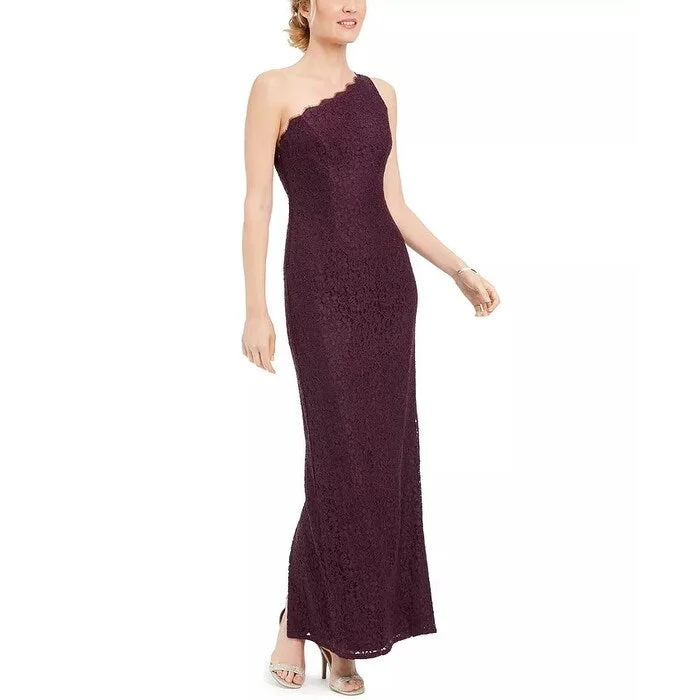 Adrianna Papell Women's One Shoulder Lace Gown Dark Purple Size 4