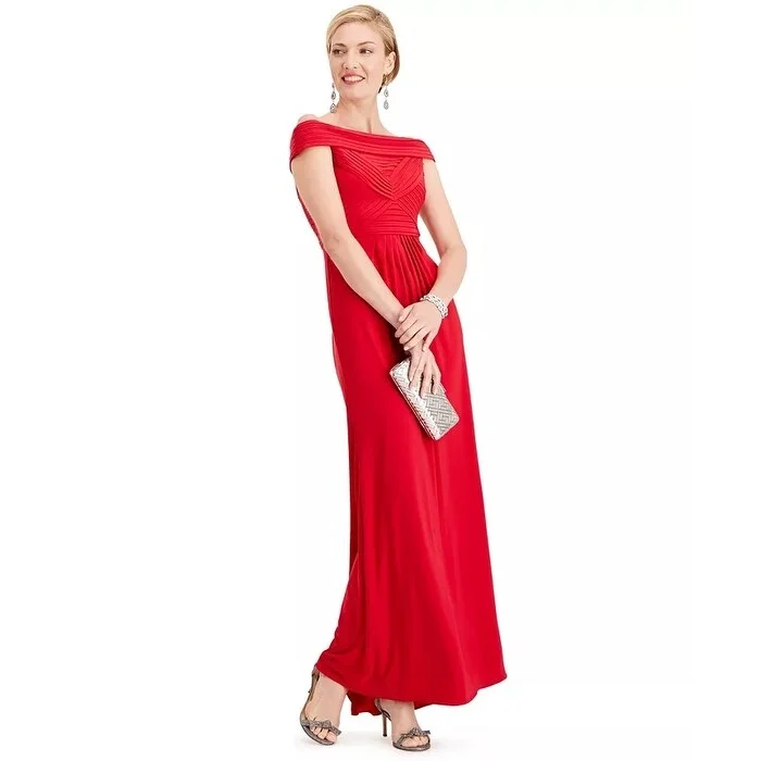 Adrianna Papell Women's Pintuck Off The Shoulder Gown Red Size 2