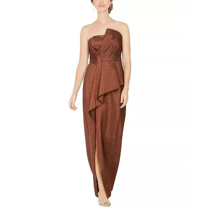 Adrianna Papell Women's Stretch Lame Strapless Gown Copper Brown Size 4