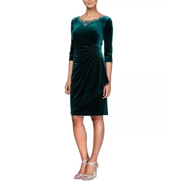 Alex Evenings Women's Beaded Velvet Shift Dress Green Size 18