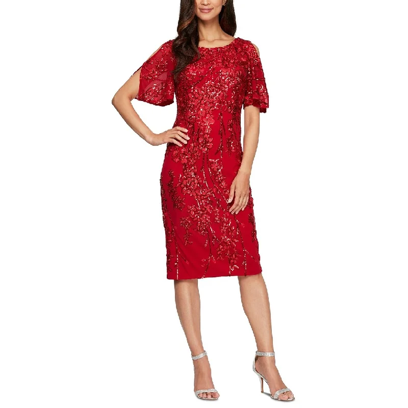 Alex Evenings Women's Embellished Cold Shoulder Dress Red Size 18