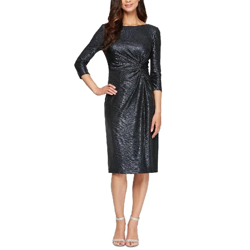 Alex Women's Evenings Knot Metallic Cocktail Dress Navy Size 16