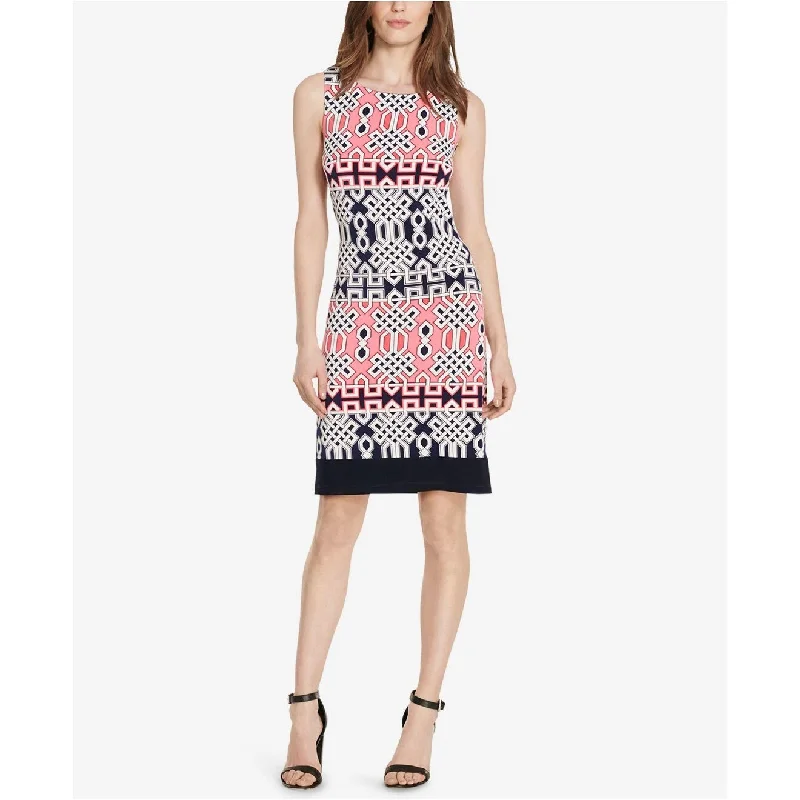 American Living Geo-Print Jersey Dress Coral/Navy Blue - 4