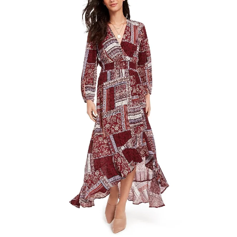 American Rag Junior's Printed Surplice Maxi Dress Dark Red Size X-Small