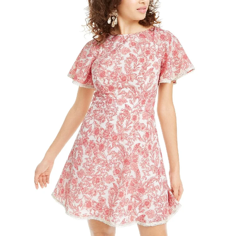 B Darlin Juniors' Floral A-Line Dress Red Size 7-8