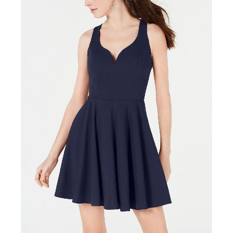 B Darlin Juniors' V-Neck Fit & Flare Dress Blue Size 2