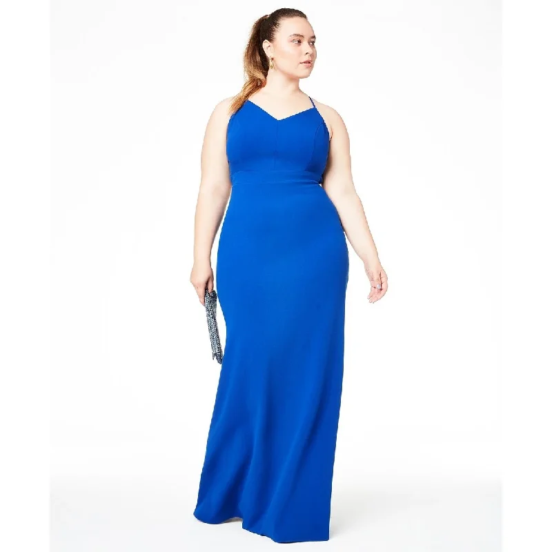 B Darlin Women's Trendy Plus Size Lace-Back Gown Med Blue Size 20