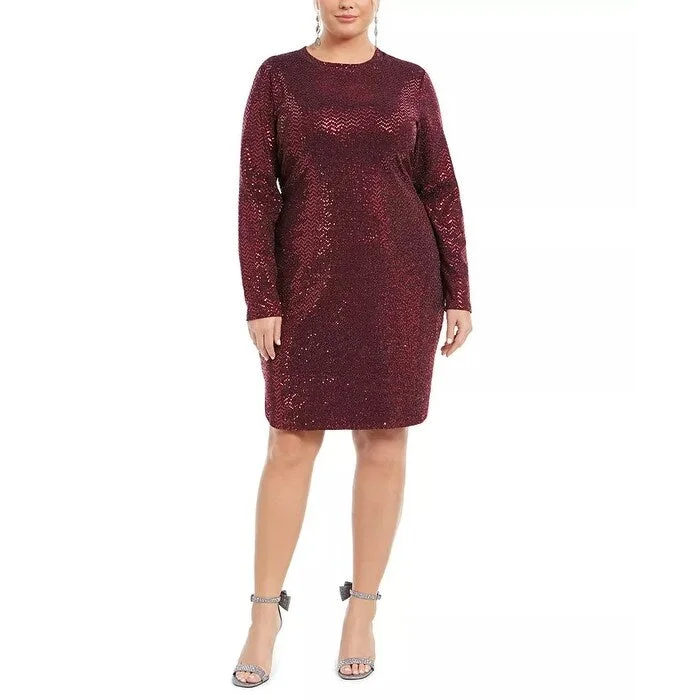 B Darlin Women's Trendy Plus Size Sequined Bodycon Dress Wine Size Square 18