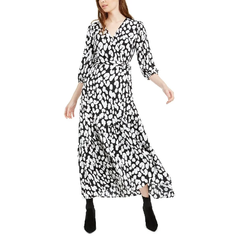 Bar III Women's Animal-Print Wrap Maxi Dress Cheetah Dots Size Medium