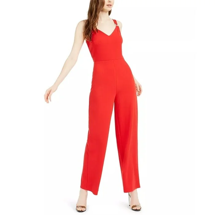 Bar III Women's O Ring Jumpsuit Dark Red Size 0