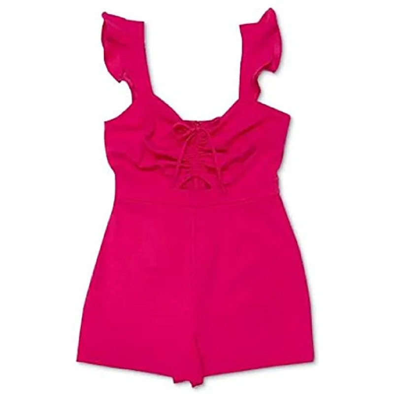 Bar III Women's Ruched-Front Flutter Romper Dark Pink Size 0