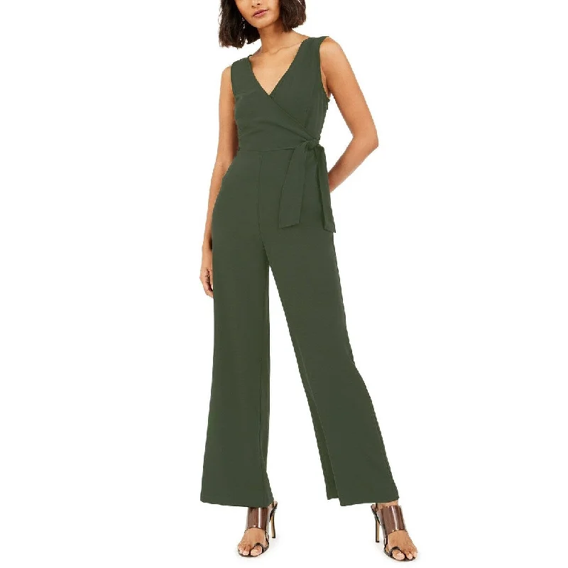 Bar III Women's V-Neck Side-Tie Sleeveless Jumpsuit Green Size Large