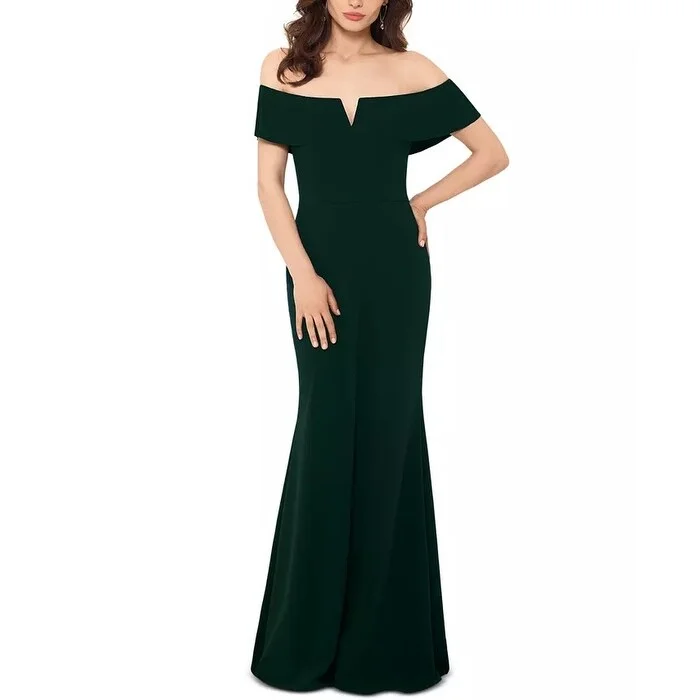 Betsy & Adam Women's Off The Shoulder Gown Green Size 10 Petite - 10 Petite