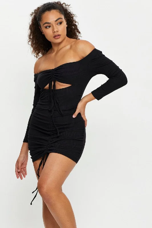 Black Drawstring Cut Out Dress