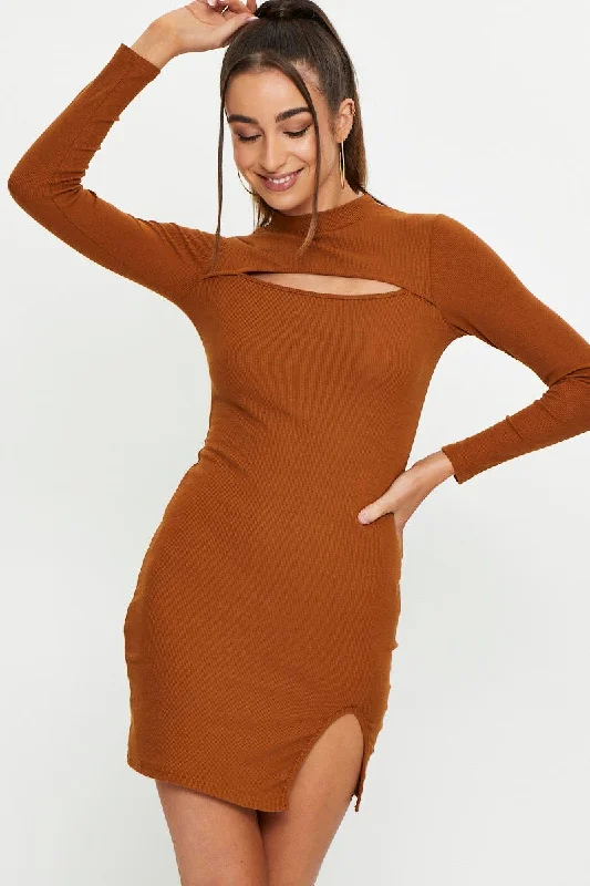 Brown Shrug Bodycon Dress