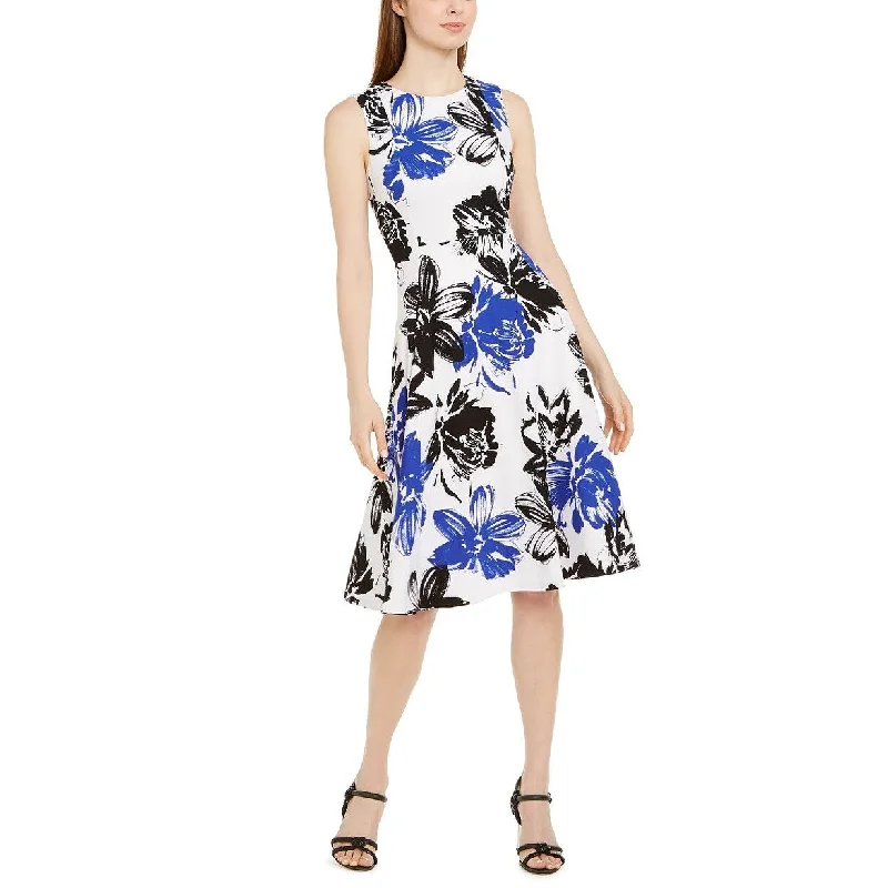 Calvin Klein Women's Big Floral Printed Midi Dress Blue Size 14