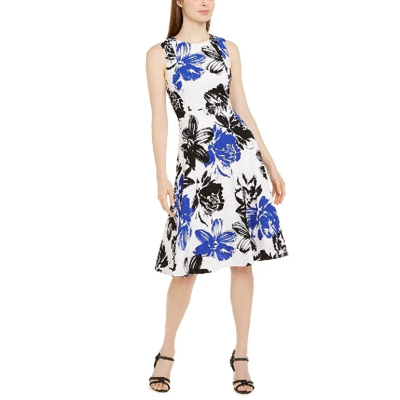 Calvin Klein Women's Big Floral Printed Midi Dress Blue Size 2