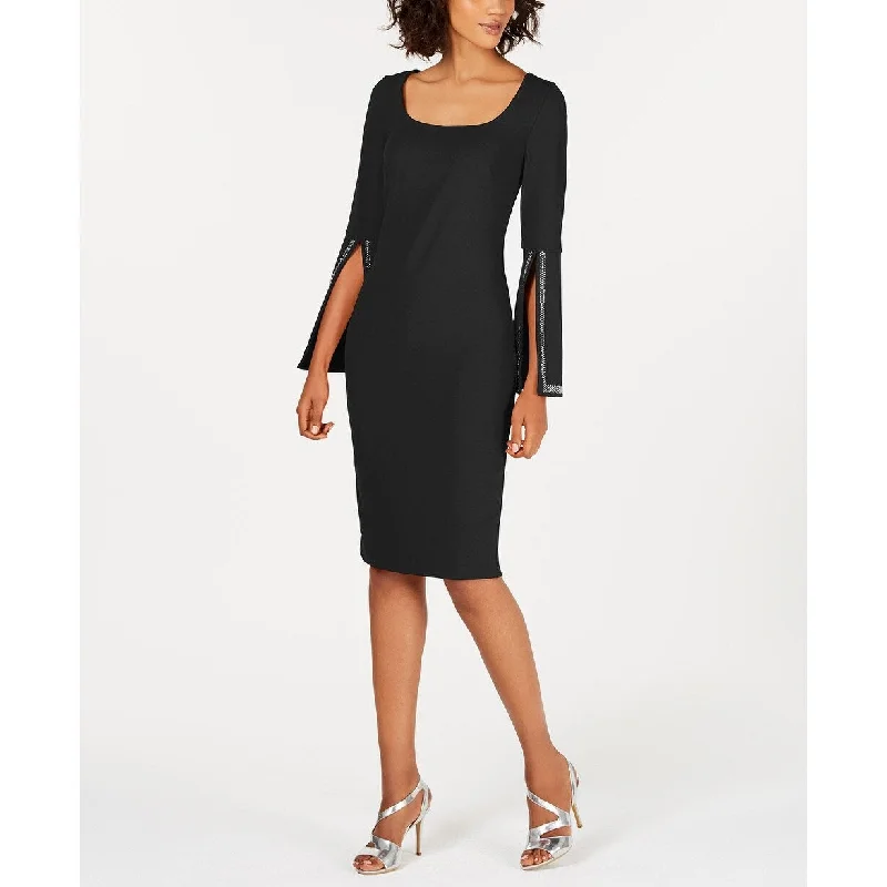 Calvin Klein Women's Blingy Bell-Sleeve Sheath Dress Black Size 2