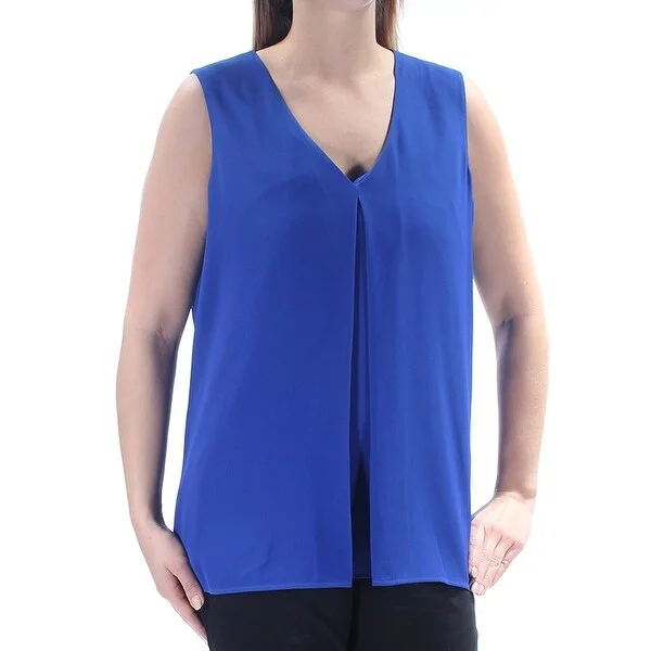 Calvin Klein Womens Blue Panel Front V Neck Sleeveless Top, Size XL