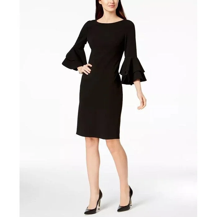 Calvin Klein Women's Double Tier Bell Sleeve Sheath Dress Black Size 4