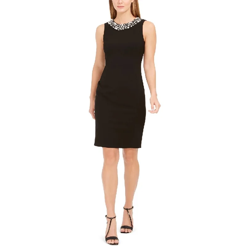 Calvin Klein Women's Faux Pearl Trim Sheath Dress Black Size 10