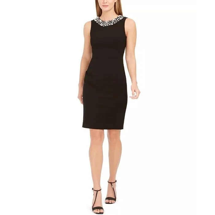 Calvin Klein Women's Faux Pearl Trim Sheath Dress Black Size 2