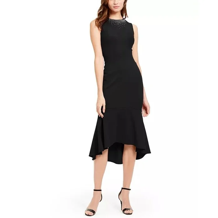 Calvin Klein Women's High Low Midi Dress Black Size 10