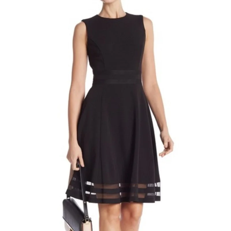 Calvin Klein Women's Illusion-Trim Fit & Flare Dress Regular & Petite Sizes Black Size 0