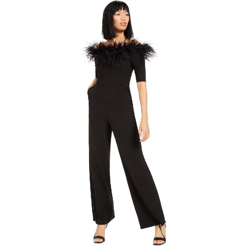 Calvin Klein Women's Off The Shoulder Feather Jumpsuit Black Size 2