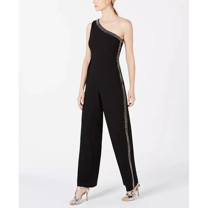 Calvin Klein Women's One Shoulder Embellished Jumpsuit Black Size 2