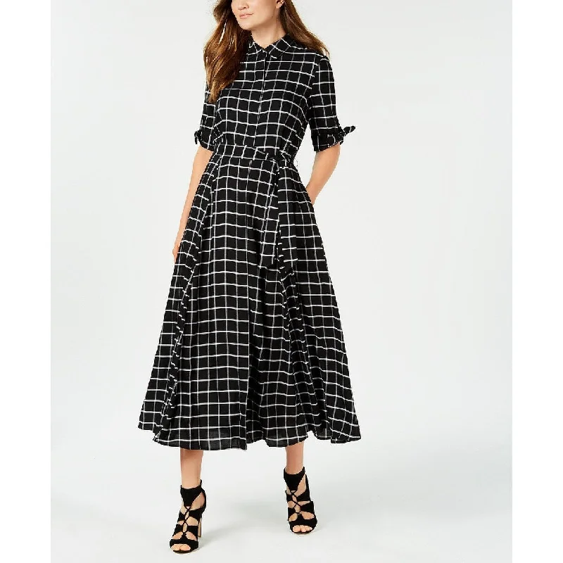 Calvin Klein Women's Plaid Maxi Shirtdress Charcoal Size 2