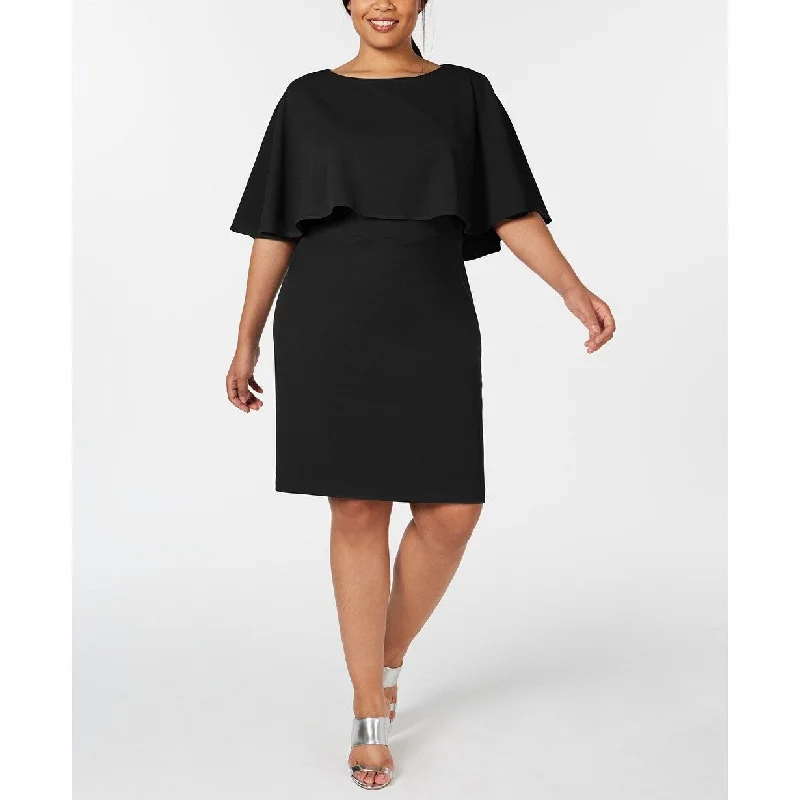 Calvin Klein Women's Plus Size Capelet Sheath Dress Black Size 14