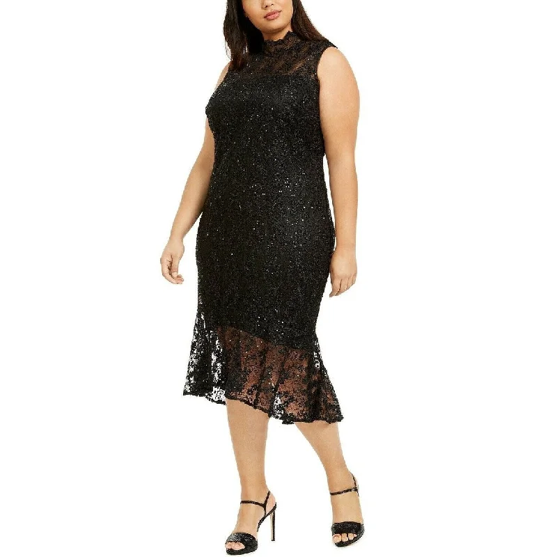 Calvin Klein Women's Plus Size Mock-Neck Lace Dress Black Size S - Petite Small