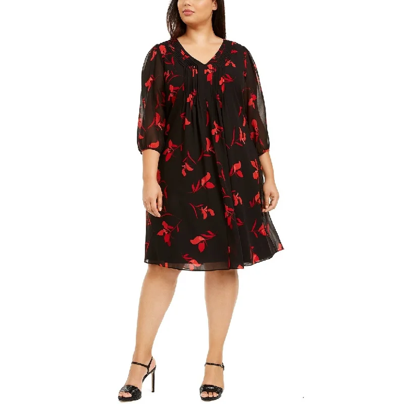 Calvin Klein Women's Plus Size Red Floral Babydoll Dress Red Size 16W