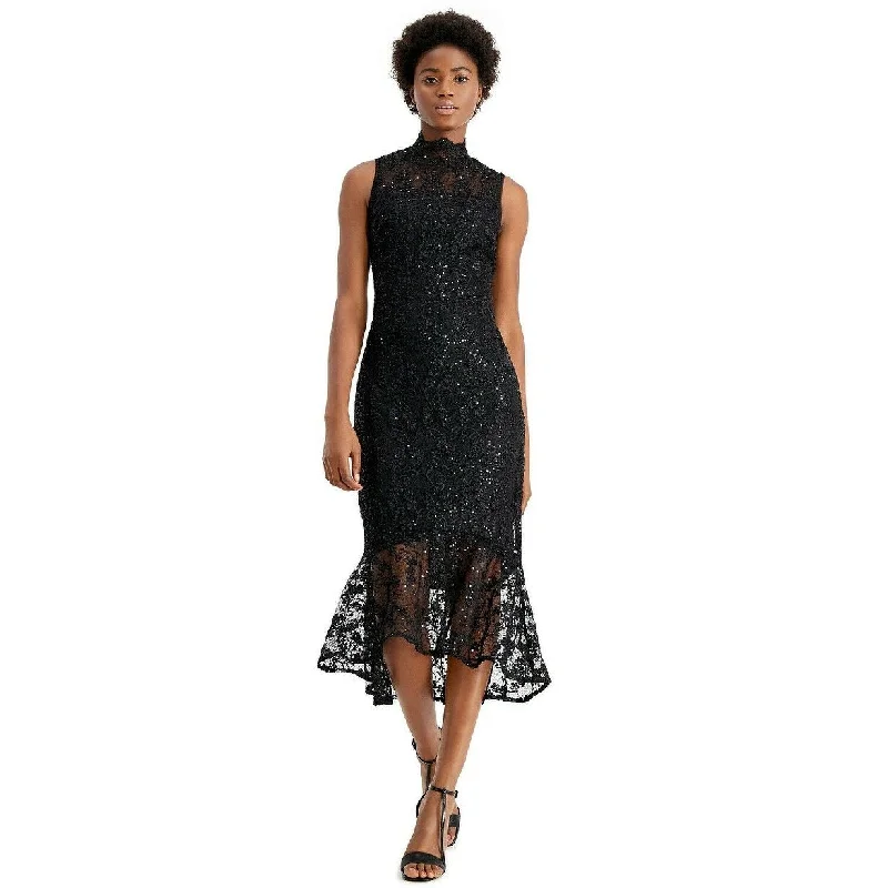 Calvin Klein Women's Sequin Lace High-Low Sheath Dress Black Size 10