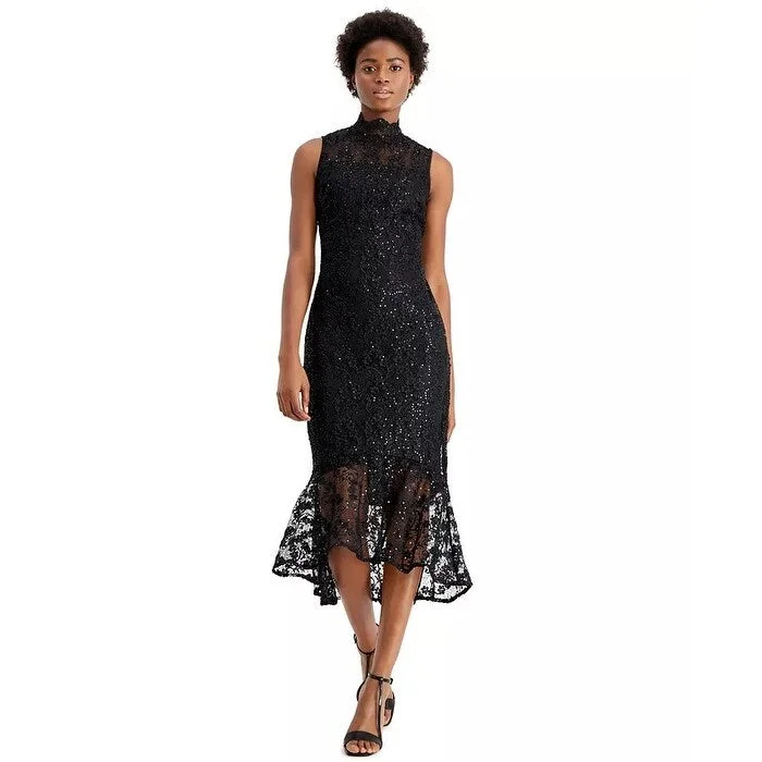 Calvin Klein Women's Sequin Lace High-Low Sheath Dress Black Size 12