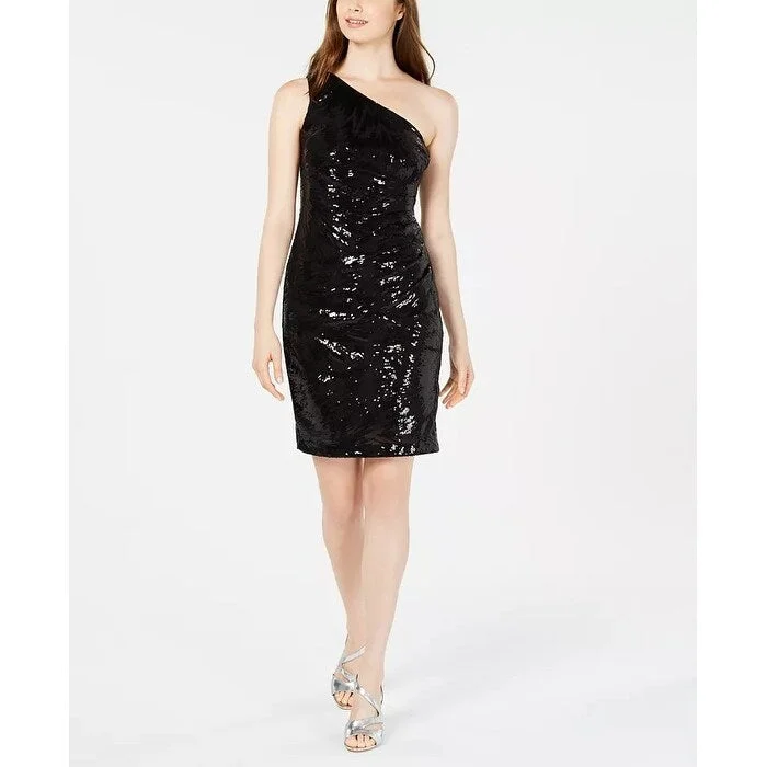 Calvin Klein Women's Sequin One Shoulder Dress Black Size 8