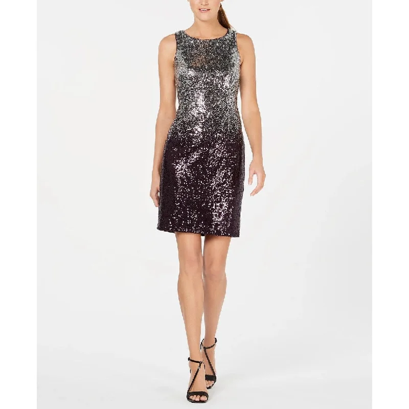 Calvin Klein Women's Sequin Sheath Dress Silver Grey Size 6