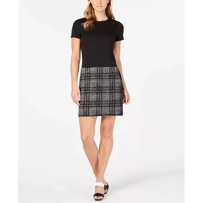 Calvin Klein Women's Solid & Plaid Shift Dress Black Size 16