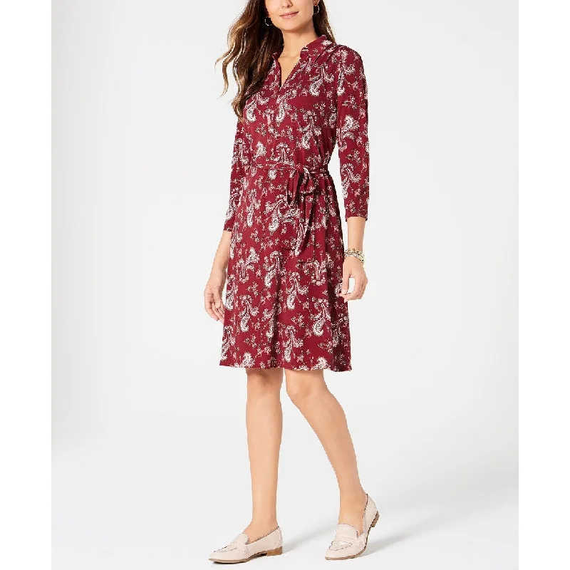 Charter Club Women's Paisley Polo Shirtdress Wine Size Medium