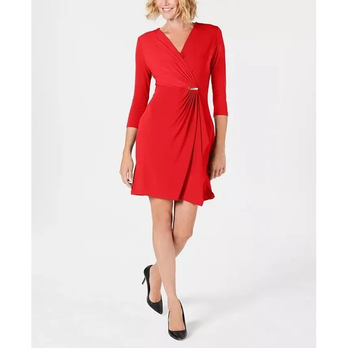 Charter Club Women's Petite Faux-Wrap Dress Wine Size Petite