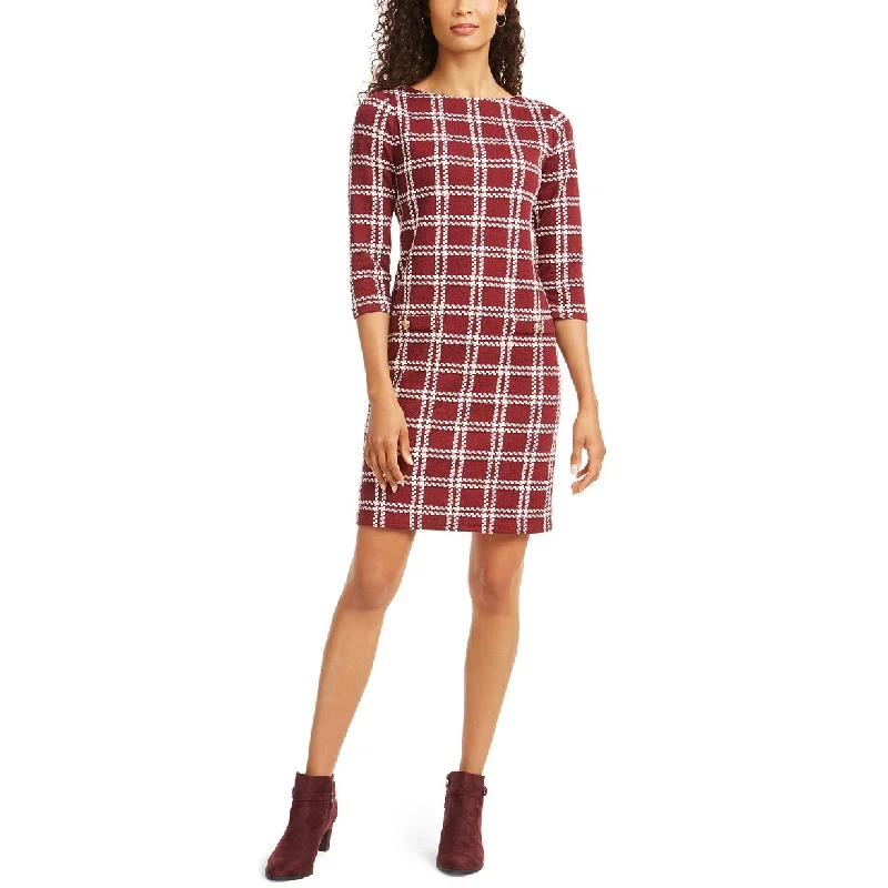 Charter Club Women's Textured Plaid Dress Wine Size Medium