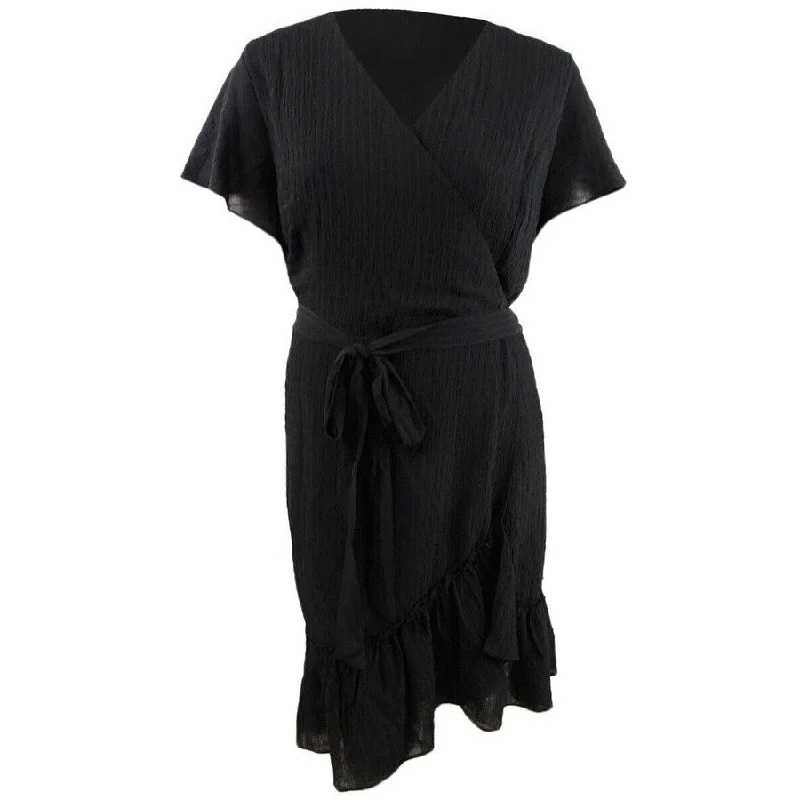 City Chic Trendy Women's Plus Size Striped Faux-Wrap Fit & Flare Dress Black Size 22