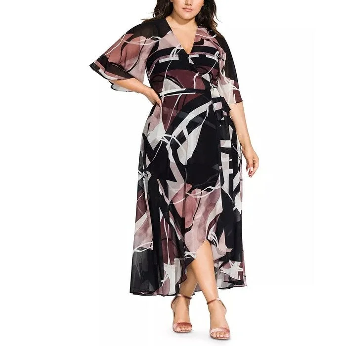 City Chic Women's Trendy Plus Size Sahara Printed Wrap Maxi Dress Brown Size Petite Small