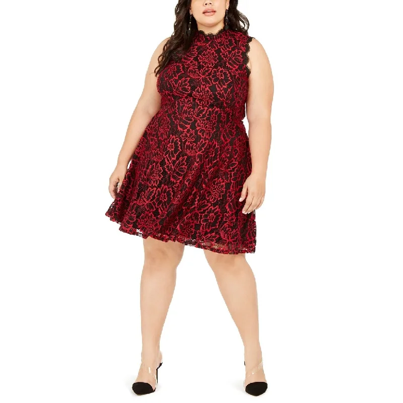 City Studios Juniors' Plus Lace Fit & Flare Dress Red Size Petite Small - Petite Small