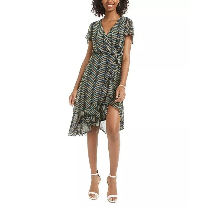 City Studios Juniors' Printed Faux-Wrap Dress Dark Green Size 9