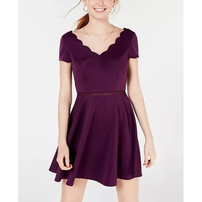 City Studios Juniors' Scalloped Skater Dress Med Purple Size 5